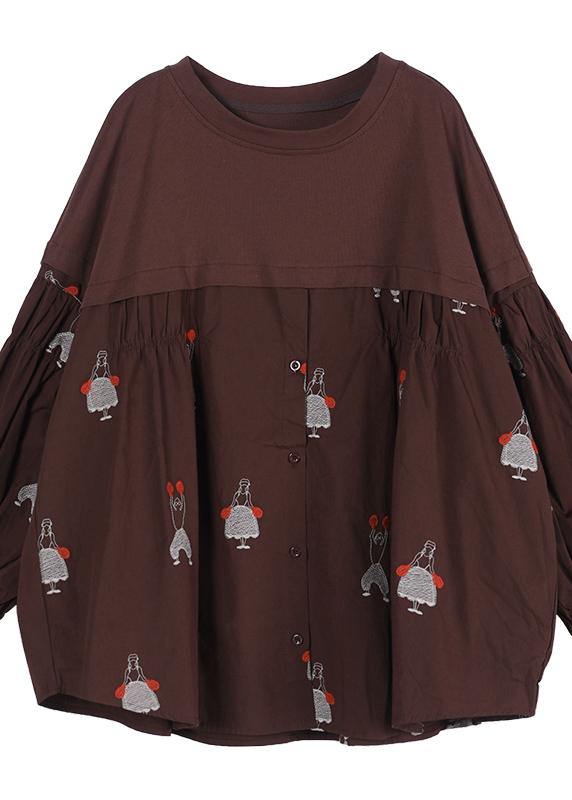 Women Button Autumn Style Tunics For Coffee Tops - SooLinen
