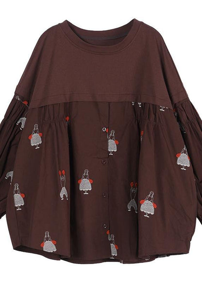 Women Button Autumn Style Tunics For Coffee Tops - SooLinen