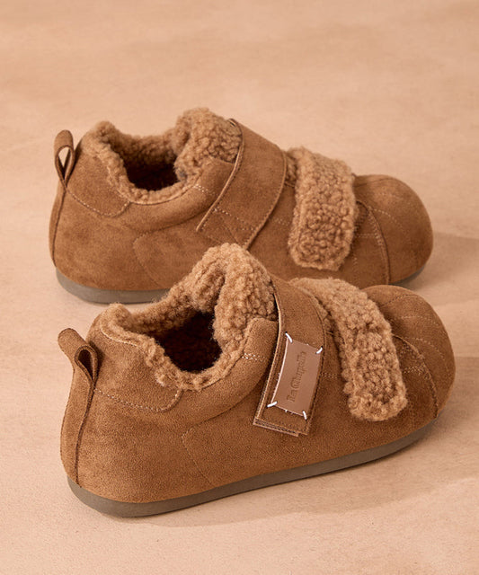Women Camel Platform Suede Warm Flat Feet Shoes Buckle Strap