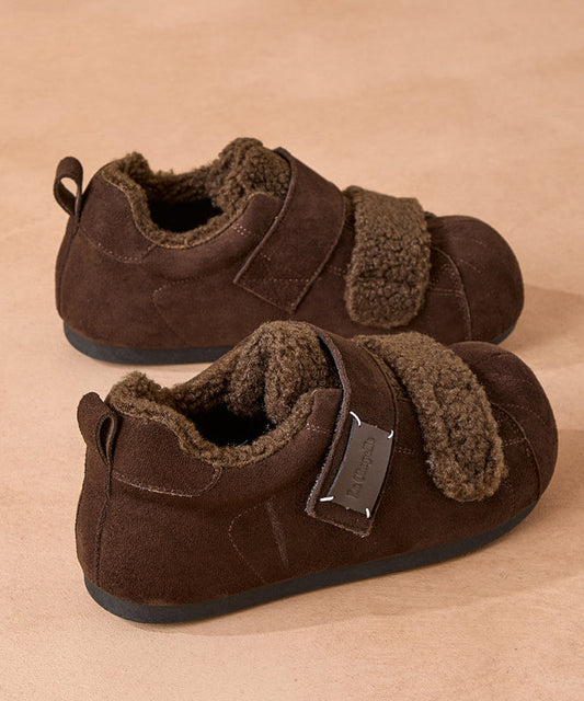 Women Camel Platform Suede Warm Flat Feet Shoes Buckle Strap