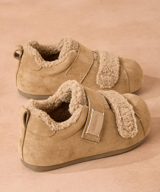 Women Camel Platform Suede Warm Flat Feet Shoes Buckle Strap