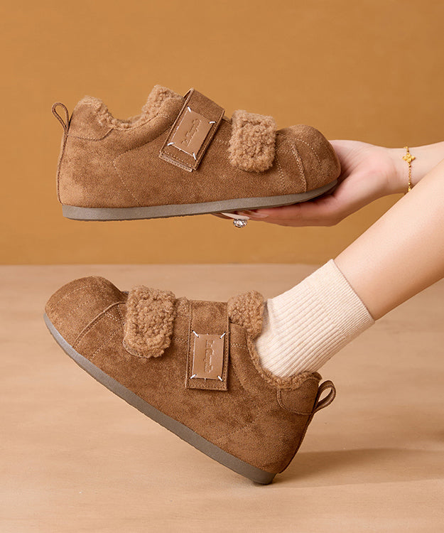 Women Camel Platform Suede Warm Flat Feet Shoes Buckle Strap
