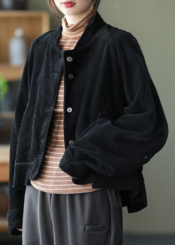 Damen Karamell Taschen Knopf asymmetrisches Design Herbst Cordmantel