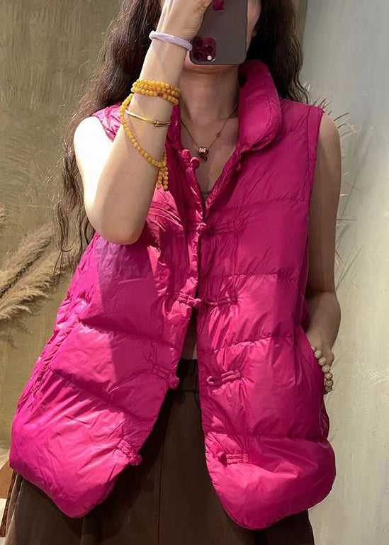 Women Caramel Stand Collar Button Pockets Cotton Filled Waistcoat Sleeveless