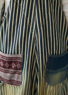 Women Casual Cotton Minimalist Vertical Striped Vintage Full Length Jumpsuits - SooLinen