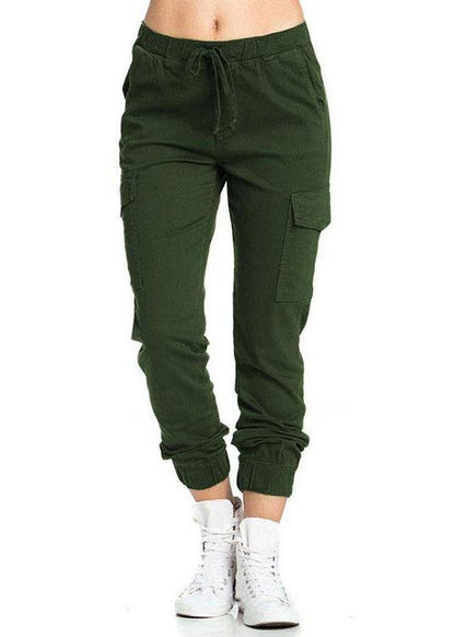 Women Casual Elastic Waist Drawstring Side Pockets Pants - SooLinen