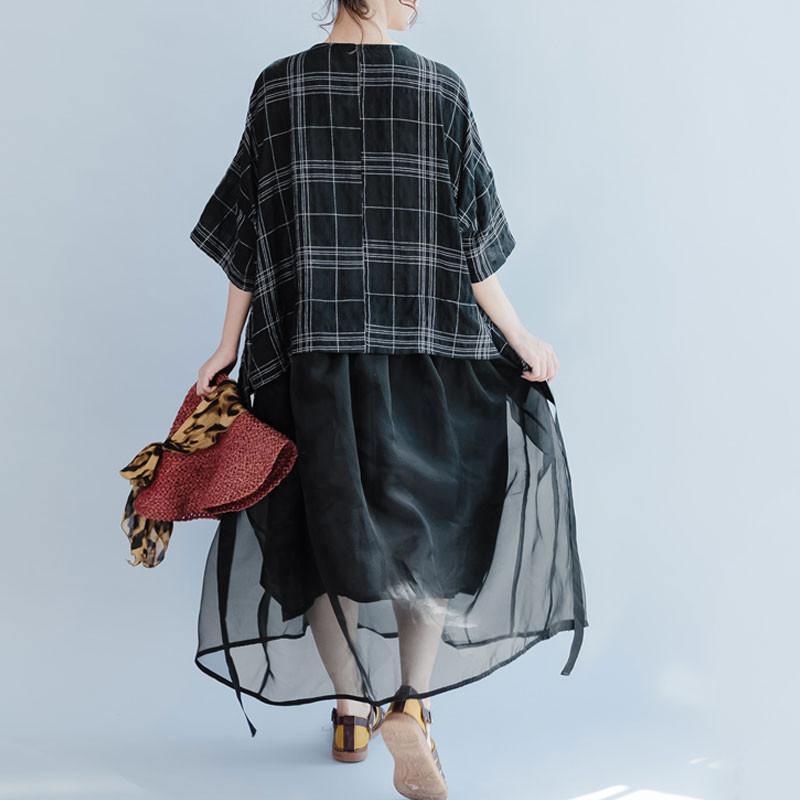 Frauen Casual Gitter Lose Sommer Schnürung Schwarzes Kleid