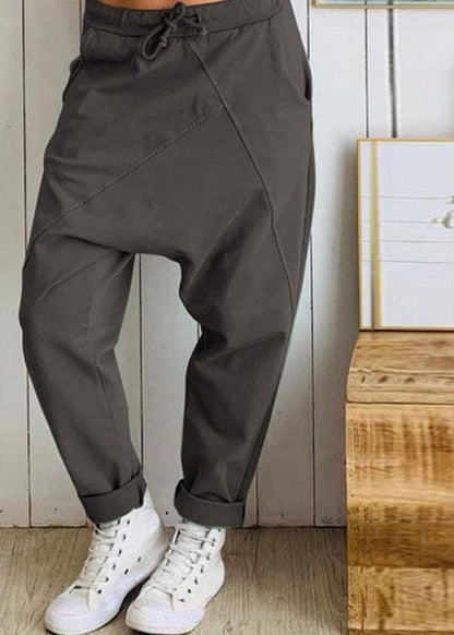 Women Casual Loose Elastic Waist Harem Trousers Long Solid Pants - SooLinen