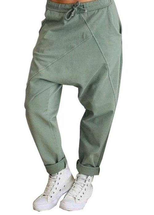 Women Casual Loose Elastic Waist Harem Trousers Long Solid Pants - SooLinen