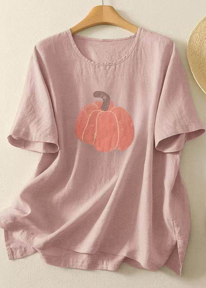 Women Casual Navy O Neck Print Cotton T Shirt Tops Summer