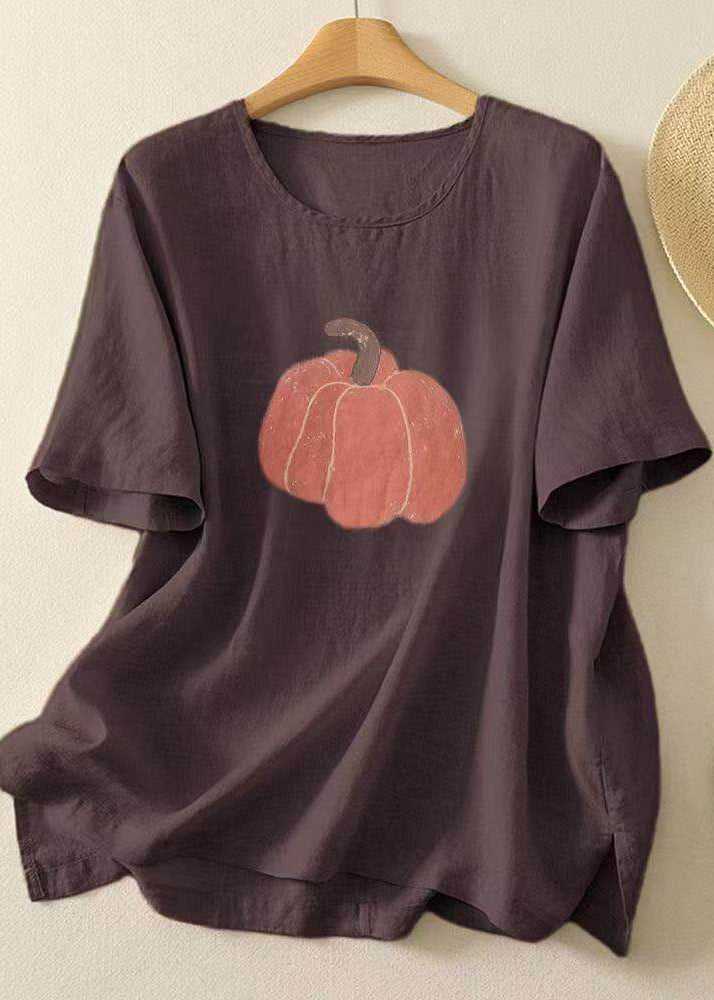 Women Casual Navy O Neck Print Cotton T Shirt Tops Summer