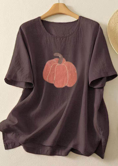 Women Casual Navy O Neck Print Cotton T Shirt Tops Summer