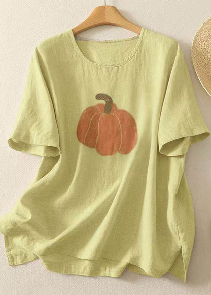 Women Casual Navy O Neck Print Cotton T Shirt Tops Summer