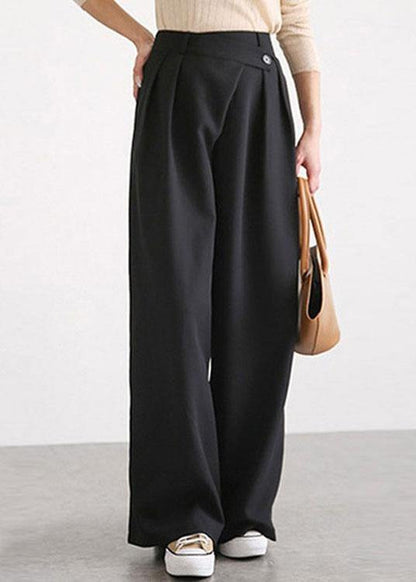 Women Casual Work Cross Button Design Wide Leg Pants - SooLinen