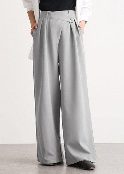 Women Casual Work Cross Button Design Wide Leg Pants - SooLinen