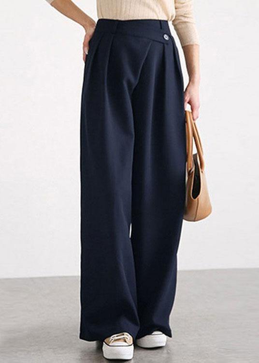 Women Casual Work Cross Button Design Wide Leg Pants - SooLinen