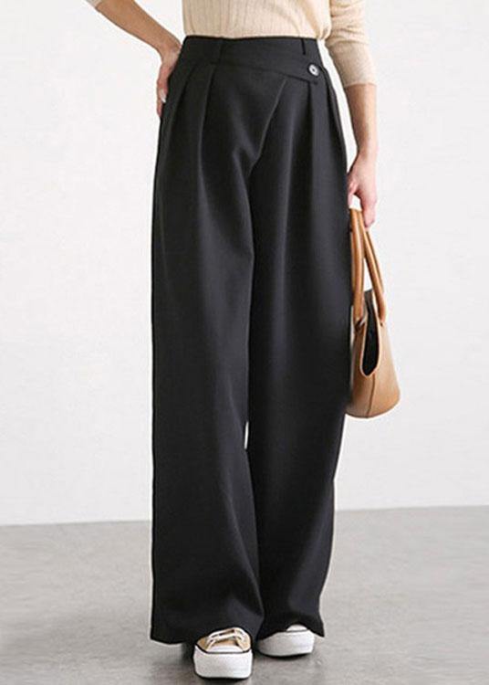 Women Casual Work Cross Button Design Wide Leg Pants - SooLinen