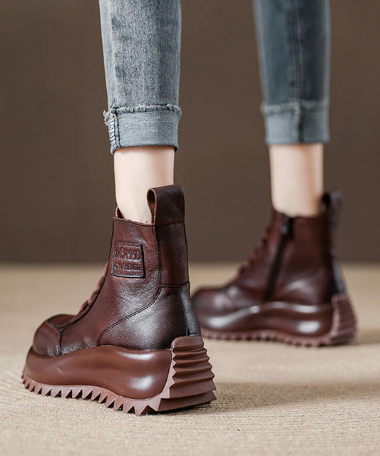 Botas con cordones y piel de vacuno color chocolate para mujer