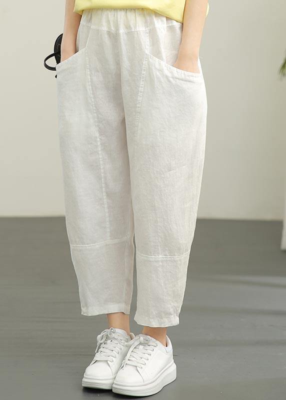 Women Chocolate Elastic Waist Linen Summer Pants - SooLinen