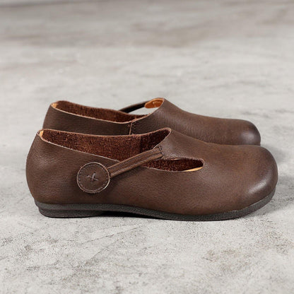Women Chocolate Flat Shoes For Women Cowhide Leather - SooLinen