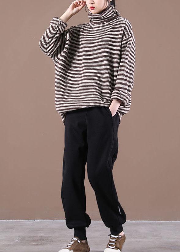 Women Chocolate Striped Long Sleeve Fall Knit Top - SooLinen