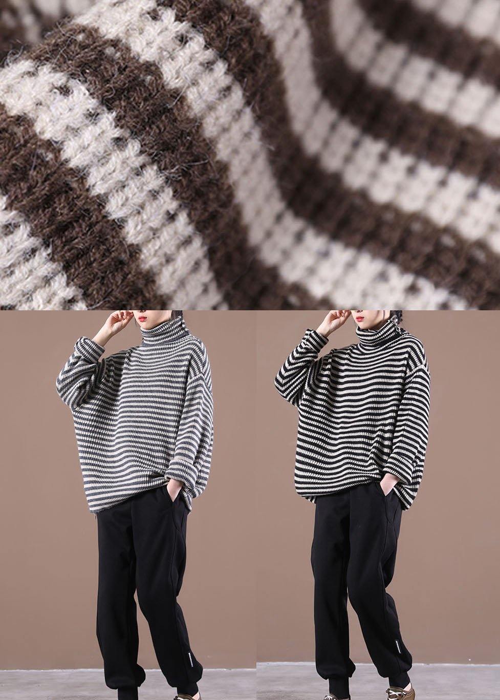 Women Chocolate Striped Long Sleeve Fall Knit Top - SooLinen