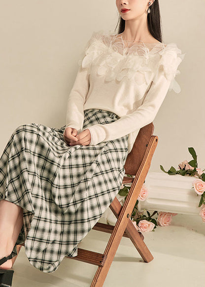 Elegantes weißes Stricktop mit Blumenmuster für Damen, Frühling