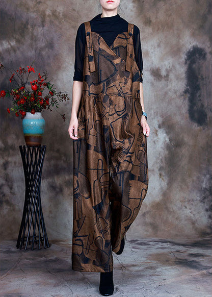 Women Chocolate Button Patchwork Fall retro jumpsuit pants