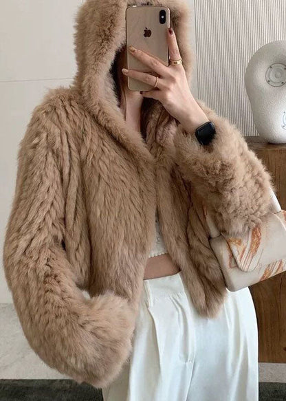 Frauen Schokolade Mit Kapuze Einfarbig Kaninchen Haar