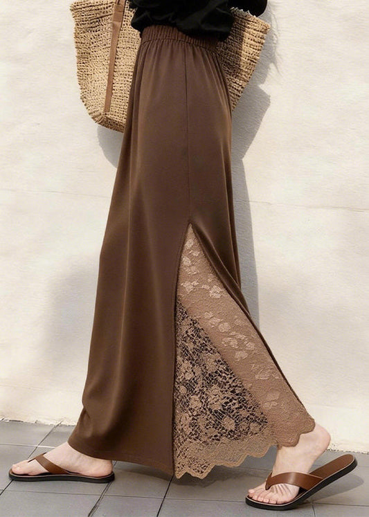 Damen-Baumwollröcke mit Kaffee-Spitzen-Patchwork, elastischem Bund und Winter-Design