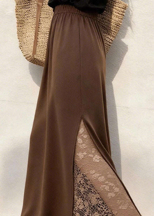 Damen-Baumwollröcke mit Kaffee-Spitzen-Patchwork, elastischem Bund und Winter-Design