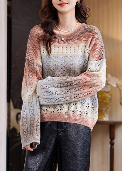 Damen-Strickpullover aus Baumwolle mit Rundhalsausschnitt und Kaffeemuster für den Frühling