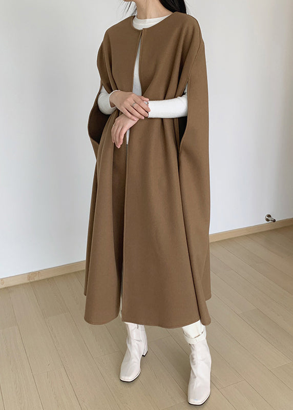 Women Coffee Original Design Solid Woolen Coats Sleeveless