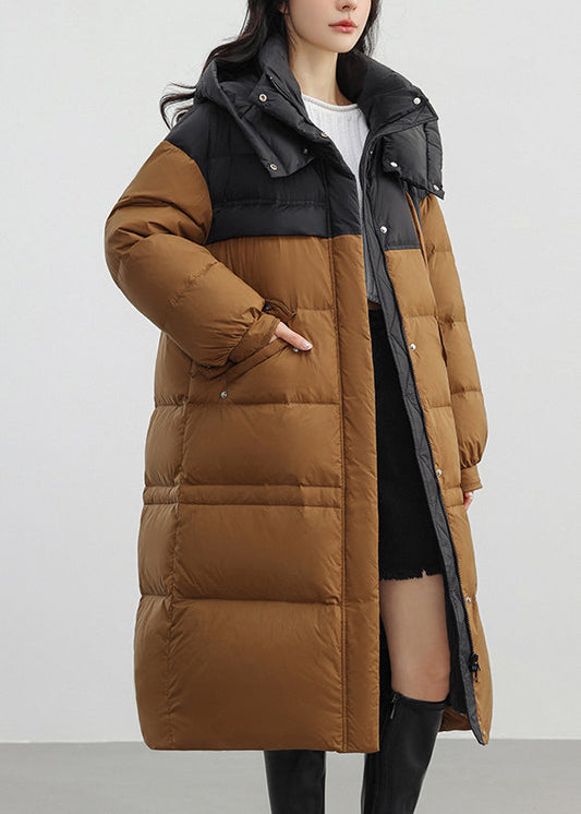 Women Coffee Oversized Patchwork Duck Down Puffers Jackets Winter