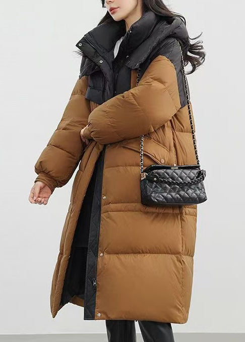 Women Coffee Oversized Patchwork Duck Down Puffers Jackets Winter