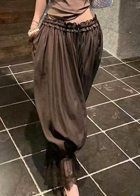 Women Coffee Oversized Patchwork Lace Lantern Pants Summer