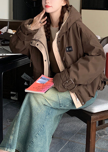 Abrigos de invierno para mujer, color café, con bolsillos extragrandes y relleno de algodón fino.