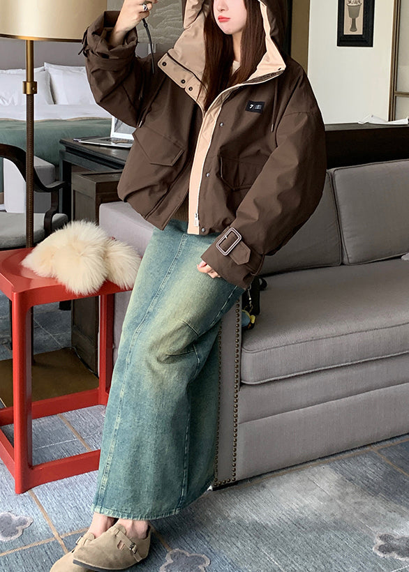 Abrigos de invierno para mujer, color café, con bolsillos extragrandes y relleno de algodón fino.