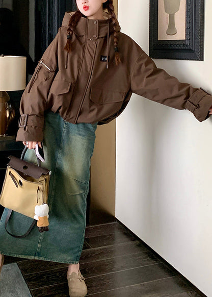 Abrigos de invierno para mujer, color café, con bolsillos extragrandes y relleno de algodón fino.