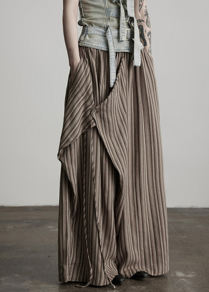 Pantalones de algodón de dos piezas con rayas y bolsillos color café para mujer, primavera