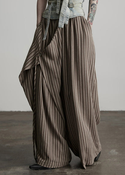 Pantalones de algodón de dos piezas con rayas y bolsillos color café para mujer, primavera