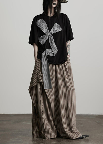 Pantalones de algodón de dos piezas con rayas y bolsillos color café para mujer, primavera