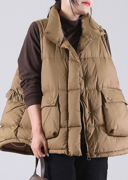 Damen Schokoladenbraune, gerüschte Taschen, Entendaunen, ärmellose Daunenweste