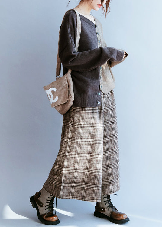 Frauen Schokolade V-Ausschnitt Patchwork Strickpullover Winter