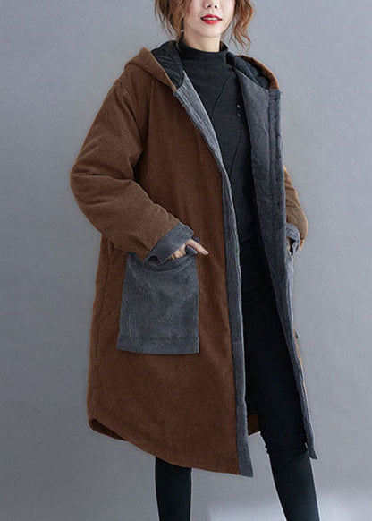 Plus Size Roter Wintermantel mit Kapuze und Knopfleiste aus Cord