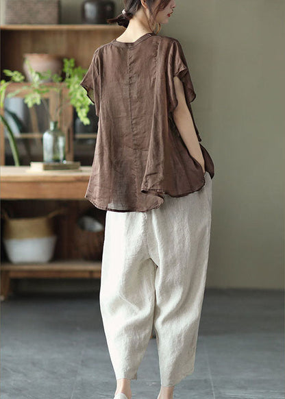 Frauen Schokolade retro Lose Taschen Herbst Shirt Tops Kurzarm