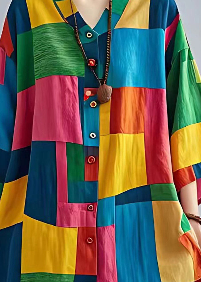 Frauen Colorblock Asymmetrische Applique Leinen Blusen Armband Ärmel