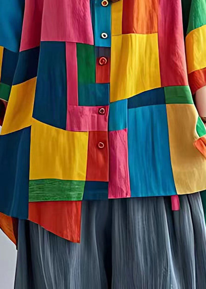 Frauen Colorblock Asymmetrische Applique Leinen Blusen Armband Ärmel