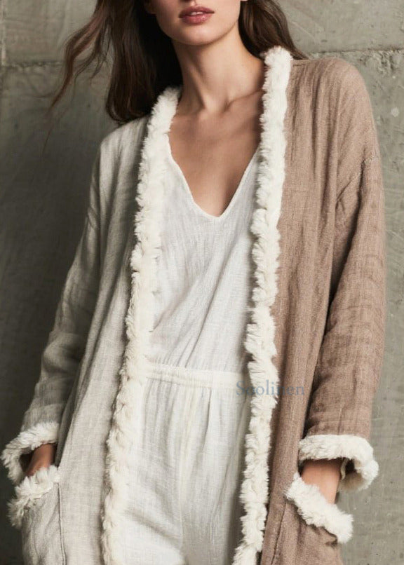 Damen-Cardigan mit asymmetrischem Patchwork-Taschenmuster und Farbblock-Design für den Frühling