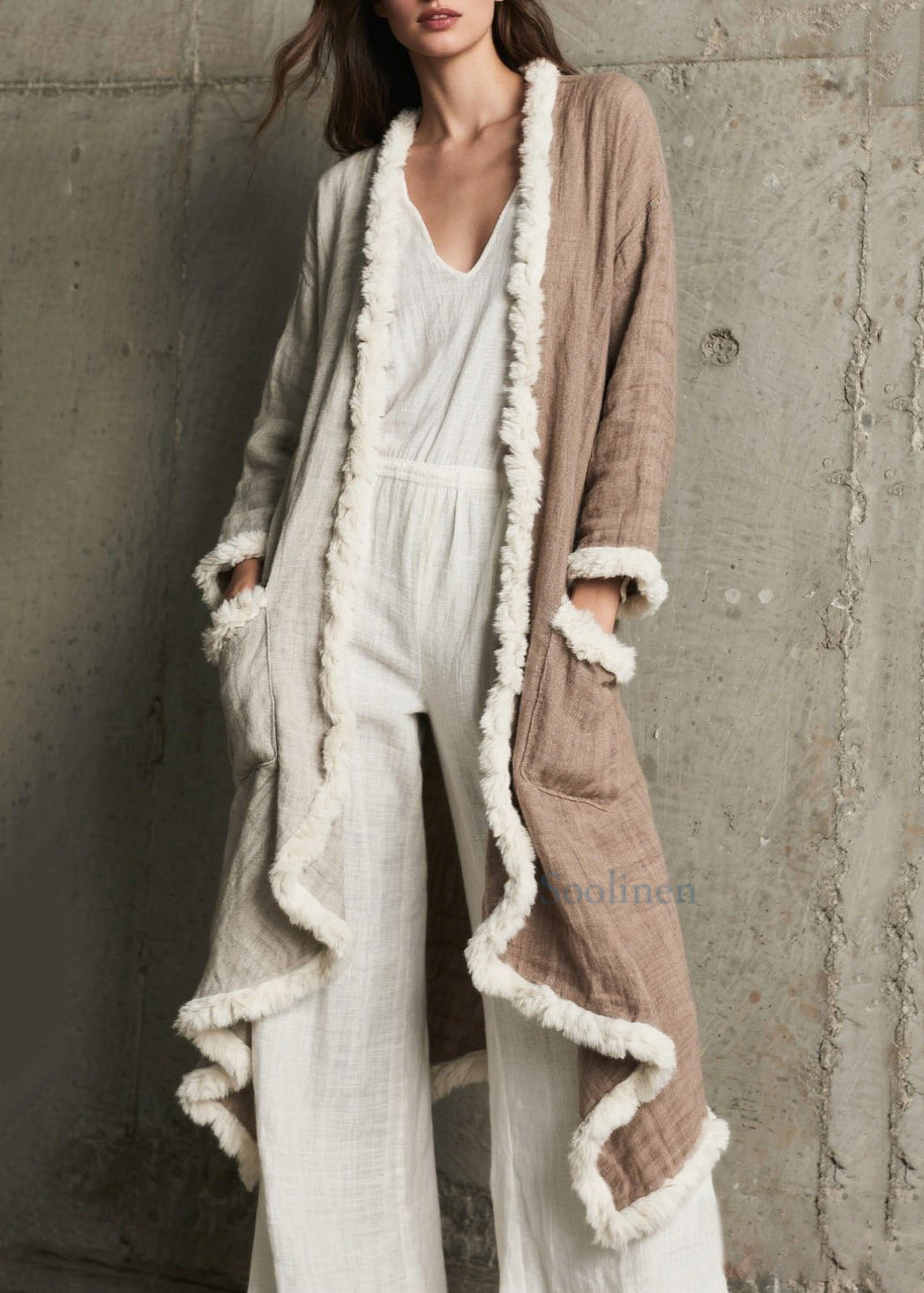 Damen-Cardigan mit asymmetrischem Patchwork-Taschenmuster und Farbblock-Design für den Frühling